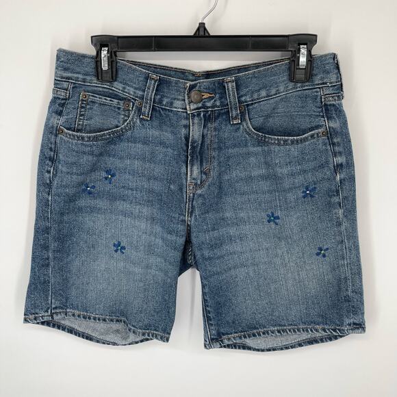 Levi’s SAMPLE GARMENT Daisy Drive Floral Embroidered Denim Shorts Size 27 Blue - Picture 1 of 9